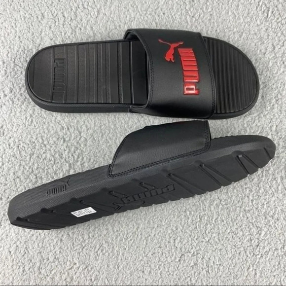 ?PUMA COOL Cat Slides Men\'s 12‎ Sandal Black Logo Slip-on